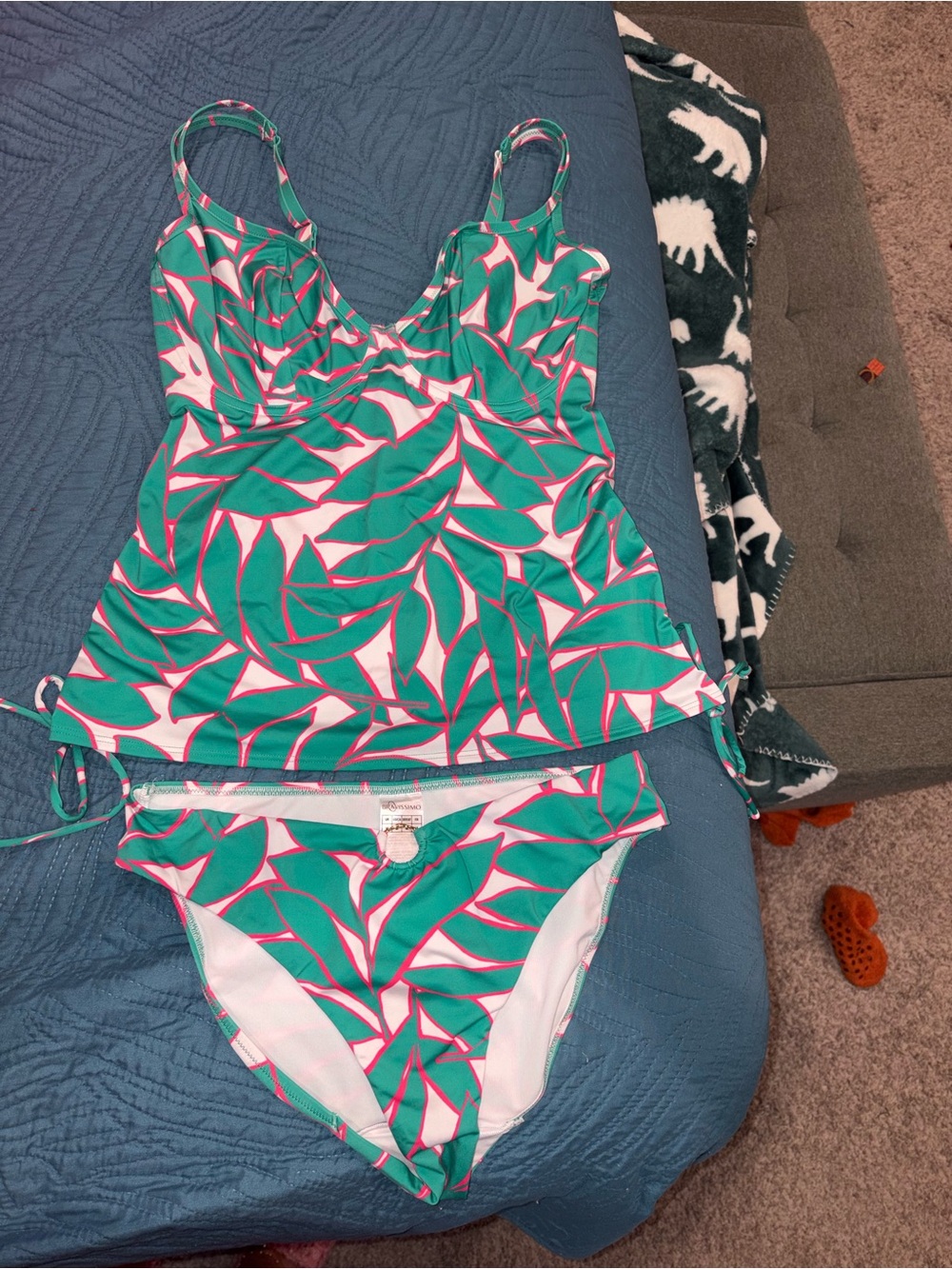 Women’s Bravissimo Green & Pink Leaf-Print Two-Piece Swimsuit